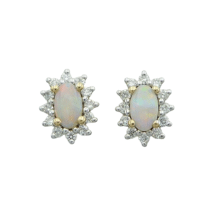 9ct Yellow Gold Opal and Diamond Cluster Earrings