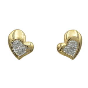 9ct Yellow Gold Diamond Heart Earrings