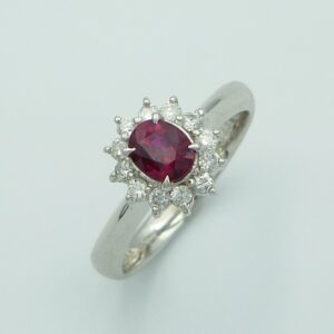 Platinum Ruby and Diamond Cluster Ring