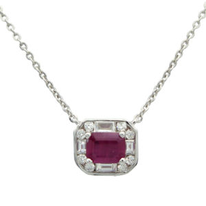 18ct White Gold Ruby and Diamond Pendant with Chain