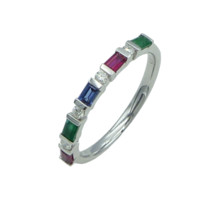 9ct White Gold Ruby Emerald Sapphire Diamond Eternity Ring