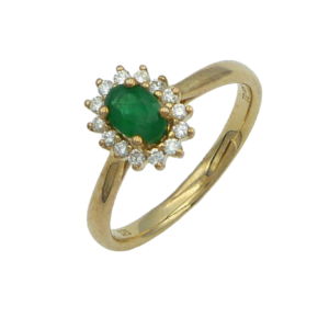 9ct Gold Emerald and Diamond Cluster Ring
