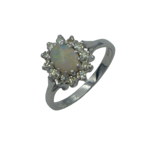 18ct White Gold Opal and Diamond Cluster Ring