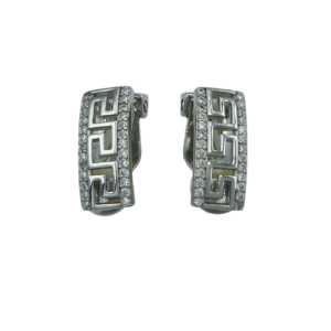 Silver CZ Greek Key Clip-on Earrings