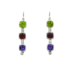 18ct White Gold Diamond & Multi-Gemstone Earrings
