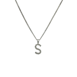 9ct White Gold Diamond Pendant Letter S