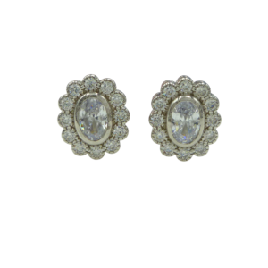 Silver CZ Cluster Stud Earrings