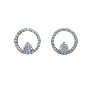Silver CZ Circle Stud Earrings