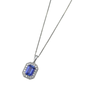 18ct White Gold Tanzanite and Diamond Pendant