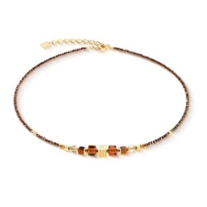 Coeur de Lion Elegance Wave Cube Brown Gold Necklace