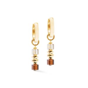 Coeur de Lion Gold Plated Wave Cube Brown Gold Hoop Earrings