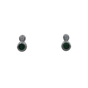 Silver CZ & Emerald Stud Earrings