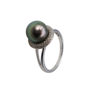 14ct White Gold Tahitian Pearl and Diamond Ring