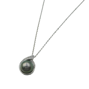 14ct White Gold Tahitian Pearl and Diamond Pendant