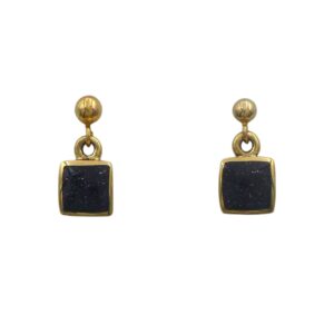 Gold Blue Goldstone Drop Earrings