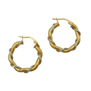 9ct Gold & White Gold Twist Hoop Earrings