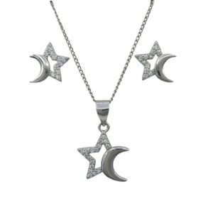 Silver CZ Moon & Star Matching Set