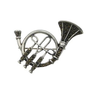 Silver French Horn Brooch