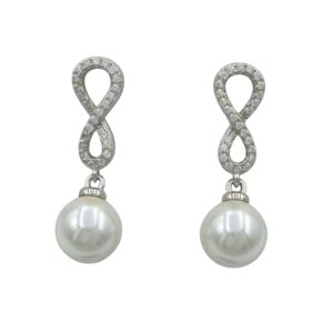 Silver CZ & Pearl Drop Earrings